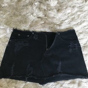 LF Store distressed black denim skirt